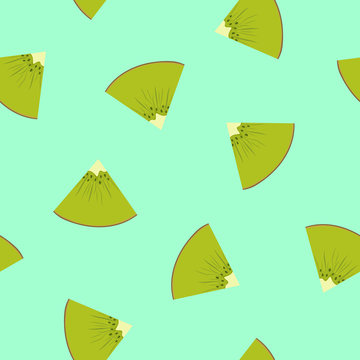 Seamless Pattern with a Slice of Kiwifruit on Green Background , Juicy Fresh Slice of Summer Fruit, Vector Illustration