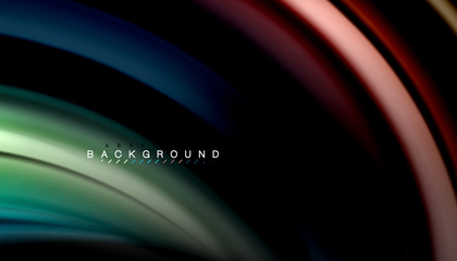 Abstract wave lines fluid rainbow style color stripes on black background