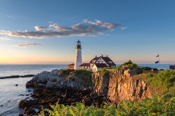 Portland Head Lighthouse in Cape Elizabeth, New England, Maine, USA.   - obrazy, fototapety, plakaty