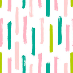 Seamless vector abstract pattern with brush strokes. Hand-painted texture. Pink green brushstrokes on a white background. For printing on different subjects. Modern Vintage Style.