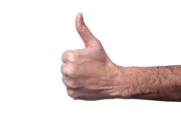 man's hand making gesture isolate on white background