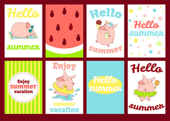Set of banners with cute pigs