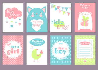 Fototapeta na wymiar Set of birthday banners with cute animals