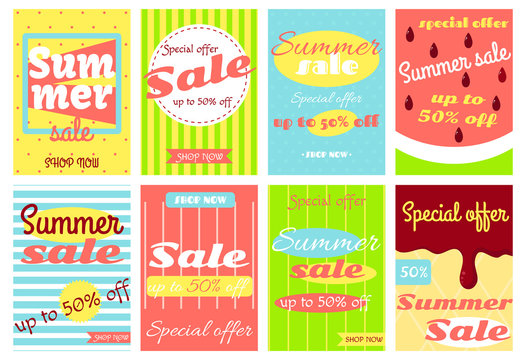 Set of summer sale discount banners