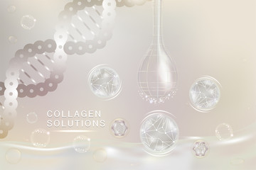 White Collagen Serum drop, cosmetic advertising background ready to use, luxury skin care ad, Illustration vector.	