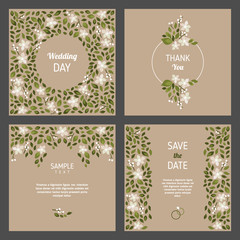 Set of cards with floral design elements. Wedding ornament concept. Vector layout decorative greeting card or invitation design background