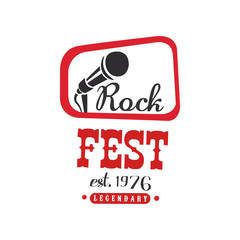 Rock fest. legendary logo since 1976, black and red festival poster vector Illustration on a white background