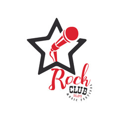 Rock club, music festival logo, 18.04, emblem for Rock fest. or club vector Illustration on a white background