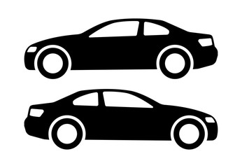 Two black car silhouettes on a white background. Vector illustration.
