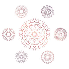 Set of seven geometric circular elements. Vector monogram on white background. Vector illustration
