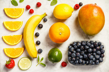 Flat-lay of organic fruits