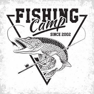 Set of hunting and fishing club patches. Vector illustration