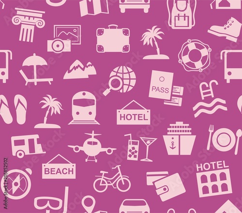 Travel Vacation Tourism Seamless Pattern Purple Color Travel Vacation Tourism Seamless Pattern Purple Color Vector