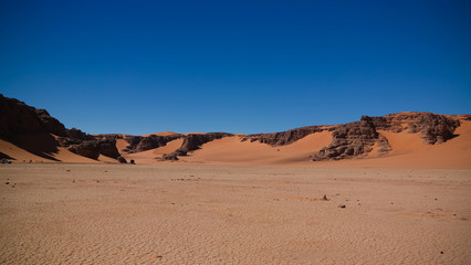Fototapeta na wymiar Landscape of sand dune and sandstone nature sculpture at Tamezguida in Tassili nAjjer national park, Algeria