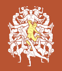 Group of people dancing, Street dance action, Dance together graphic vector