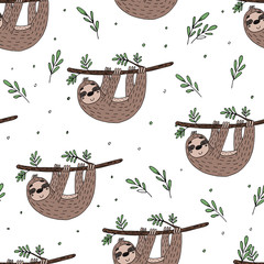 seamless pattern with cute doodle sloth print © iryna_boiko