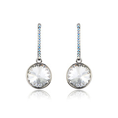 Pair of diamond earrings isolated on white