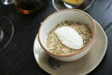 Apple and lemon crumble dessert for breakfast