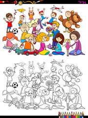 playful children characters group coloring book