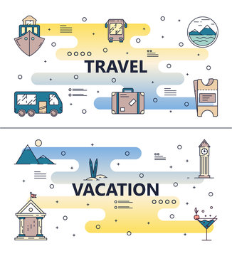 Vector thin line travel poster banner template set