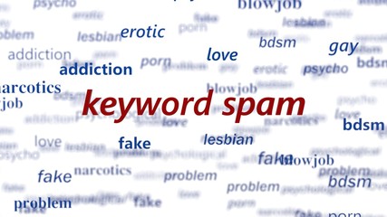 keyword spam themed keyword cloud with one big keyword. 3d illustration