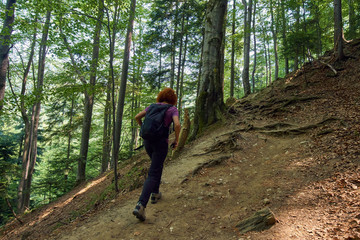 Fototapeta na wymiar Woman hiking on a mountain trail