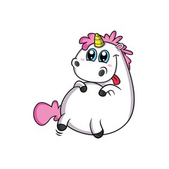 unicorn plump funny face with blue eyes