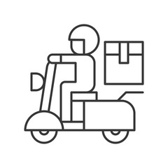 Messenger sending parcel box by motorbike, line icon shipping delivery and logistic related