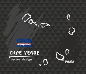 Map of Cape Verde, Chalk sketch vector illustration