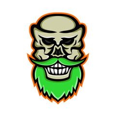 Mascot icon illustration of head of a bearded skull or cranium viewed from front on isolated background in retro style.