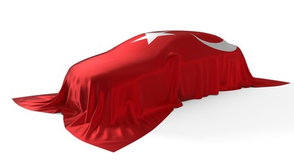 turkey flag covered car concept. 3d illustration