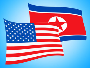 North Korea And United States Flying Flags 3d Illustration