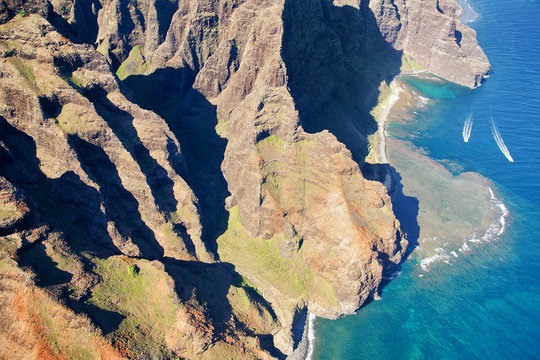 Kauai, Hawaii, USA: Close Up View Of Na Pali Coast State Wilderness Park Seen From Above