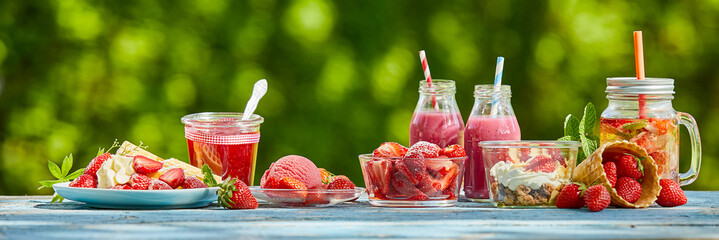 Fresh summer berry dessert food and juices
