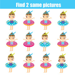 Find the same pictures children educational game. Find same summer girls