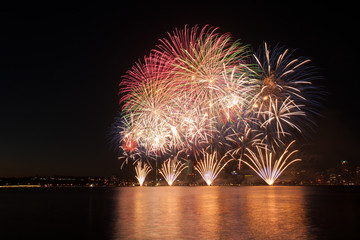 Fireworks show over the river