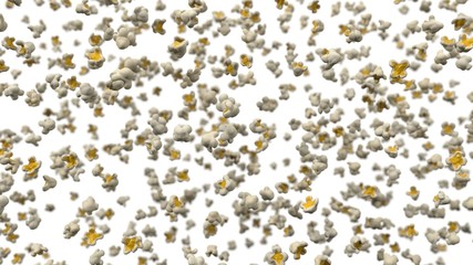 falling popcorn pieces. 3d illustration