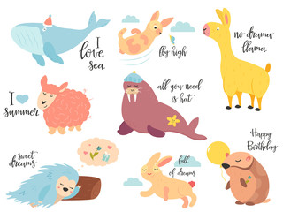 Big vector set of funny cartoon animals