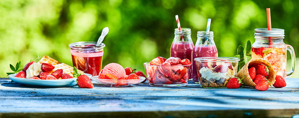 Summer strawberry garden food panorama banner