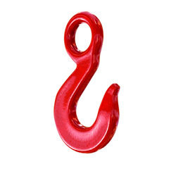 Red lifting crane hook. Industrial and building theme. 3D render Illustration isolated on a white background.