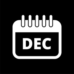 December calendar icon, Calendar sign, December month symbol on dark background