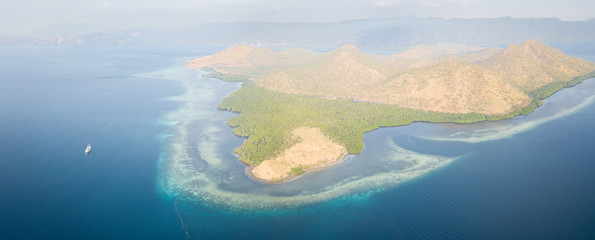 Aerial Panoramic View of Reef and Lembata Island in Indonesia