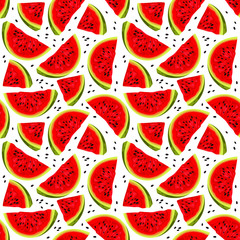 Bright vector juice watermelon slice. Colorful cartoon isolated on white background.