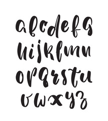 Hand Drawn English brush type alphabet letters on white background.
