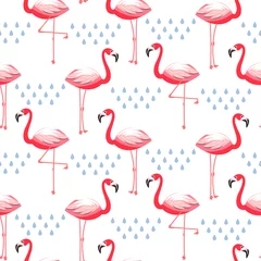 Plexiglas keuken achterwand Flamingo Naadloze vector patroon met flamingo roze vogel.