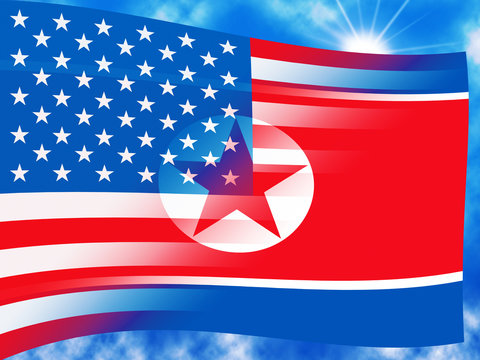 North Korea And United States Waving Flag 3d Illustration