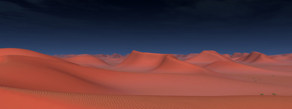 Wüstenpanorama mit Sanddünen bei Nacht
