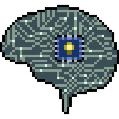 vector pixel art brain work