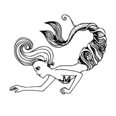 Outline mermaid with algae