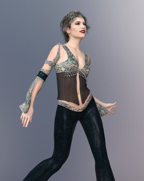 Tanzende Frau in modischer Kleidung